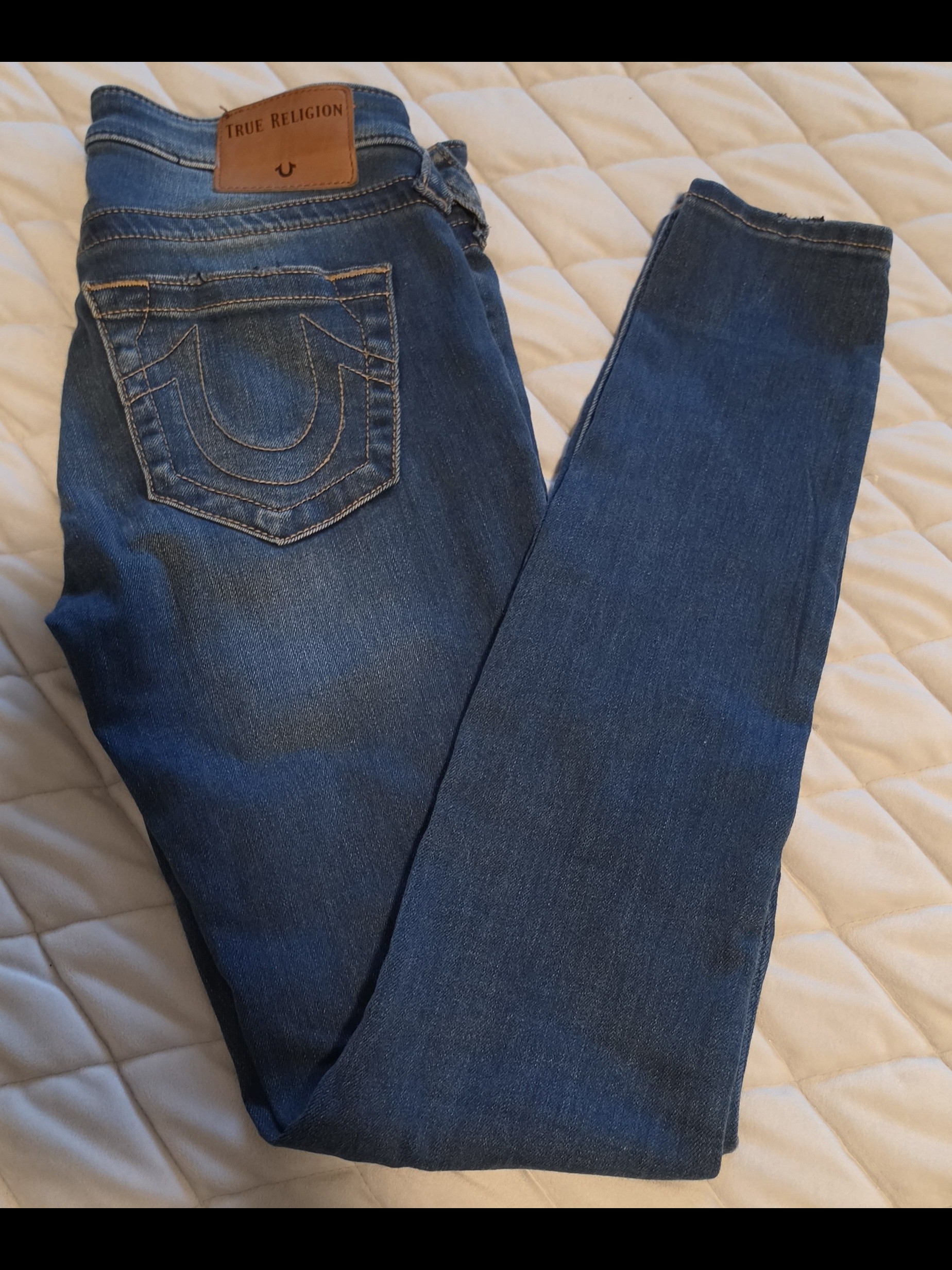 True Religion Women's Medium Blue Skinny Jeans With Signature Stitching